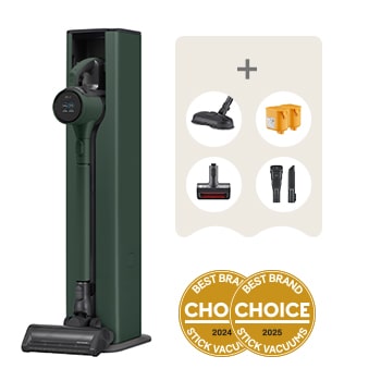 Front view of LG CordZero® Auto Emptying Handstick with LED Spray Mop + Dual Floor Max Nozzle, A9X-ULTRA2G