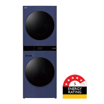 Front view of 19/10kg AI WashTower™ Stacked Washer Dryer Navy Blue, WWT-1910BLU