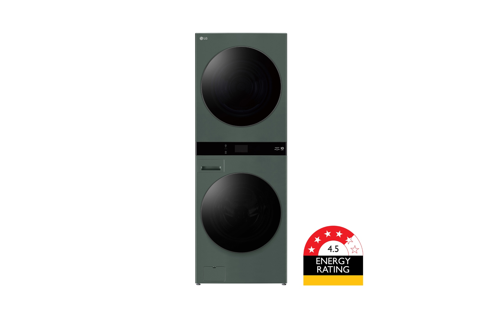 Front view of 19/10kg AI WashTower™ Stacked Washer Dryer Forest Green, WWT-1910FG