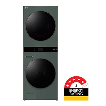 Front view of 19/10kg AI WashTower™ Stacked Washer Dryer Forest Green, WWT-1910FG