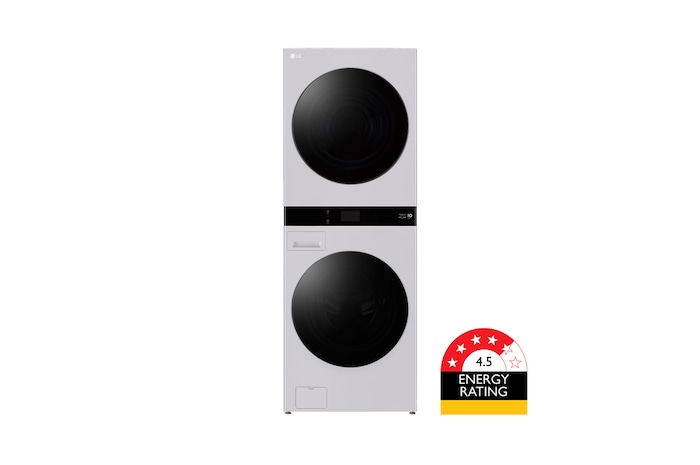 Front View of WWT-1910FG 19/10kg AI WashTower™ Stacked Washer Dryer Matte Grey WWT-1910MGR.ACGREAP