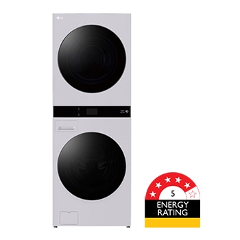 Front View of WWT-1910FG 19/10kg AI WashTower™ Stacked Washer Dryer Matte Grey WWT-1910MGR.ACGREAP