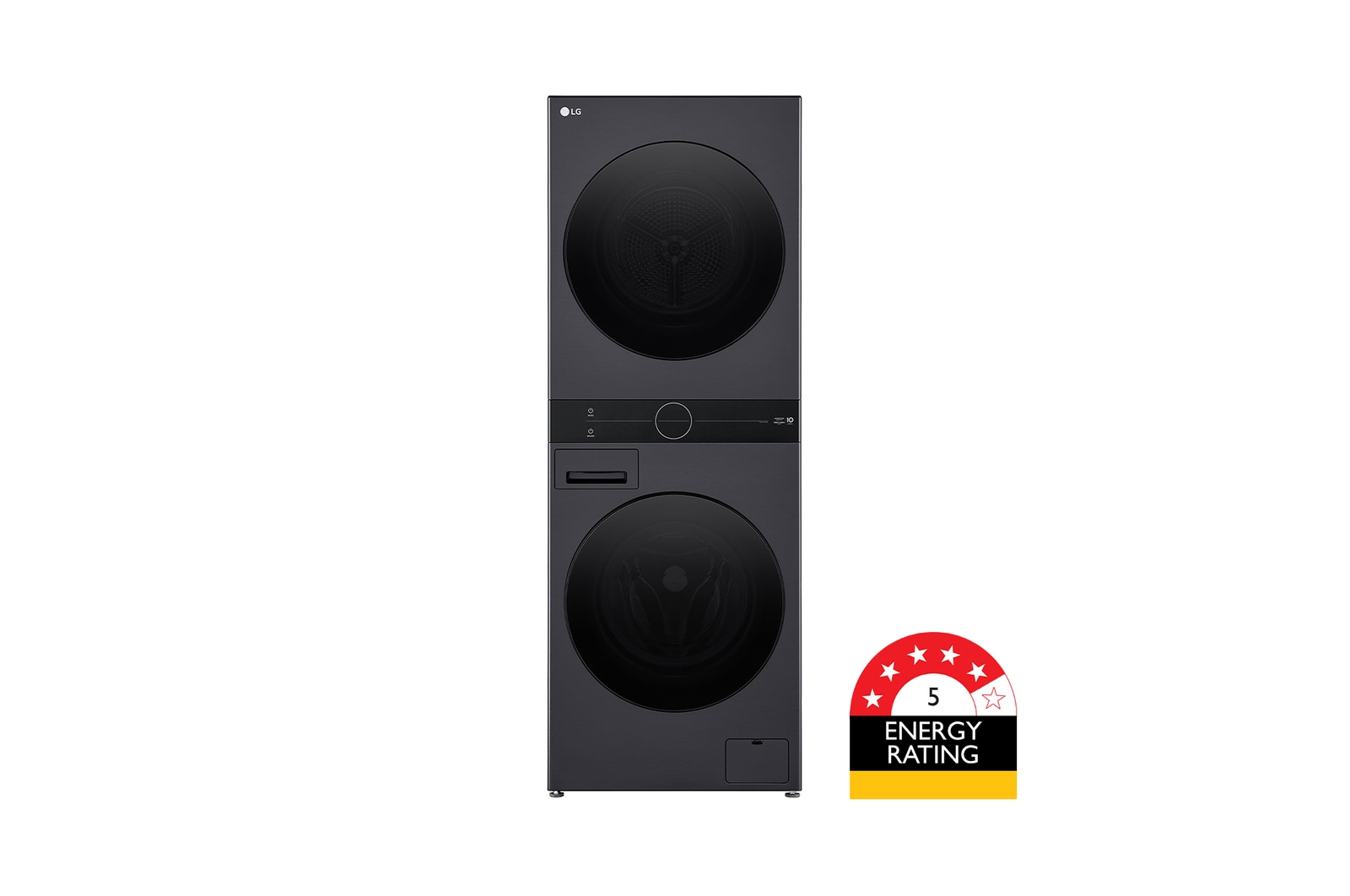 Front view of 12/10kg LG WashTower™ Black Steel - Unit Body, Center Control™, AI DD™ WWT-1210MBK