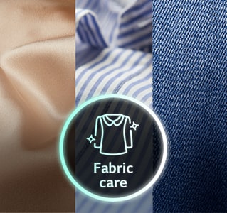 3 different sample swatches of fabric  silk, cotton and denim help illustrate different cycle selection depending on fabric type
