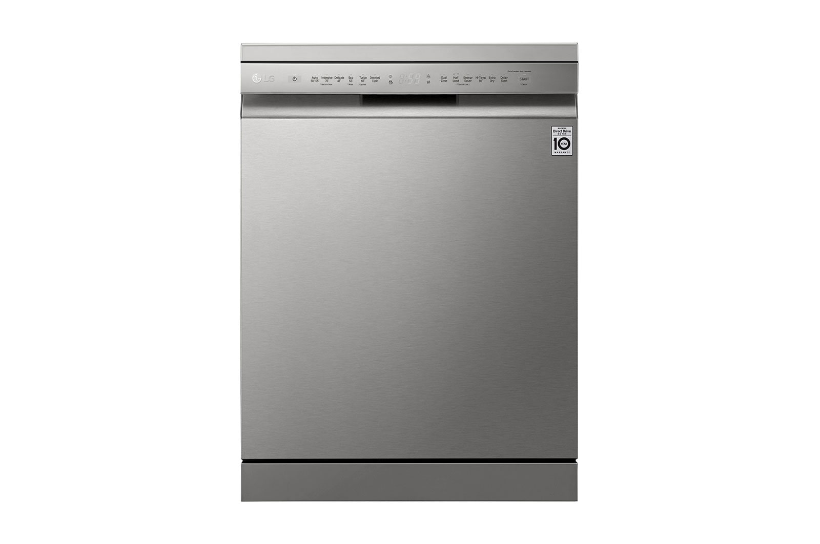 Front view image of  XD5B14PS stainless steel finish dishwasher. EasyRack, freestanding, 14 place settings.