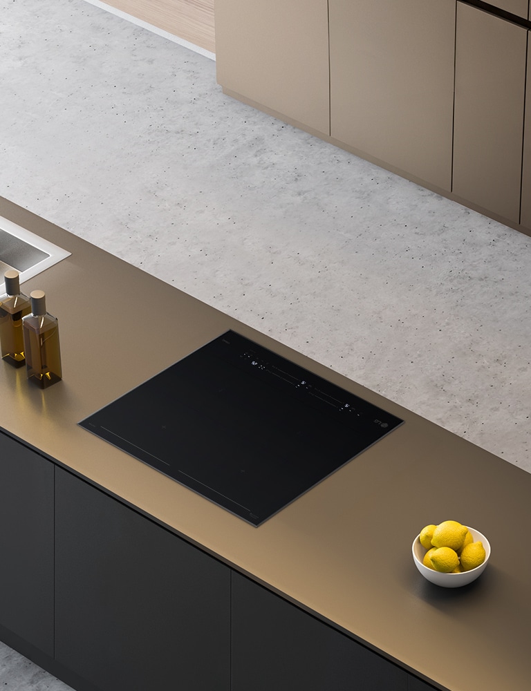 An animation that shows various interior cuts installed Induction cooktop.