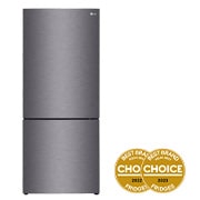 Front view of 4-star energy rated dark graphite finish bottom mount fridge freezer, GB-455UPLE