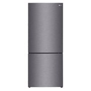 Front view of 4-star energy rated dark graphite finish bottom mount fridge freezer, GB-455UPLE