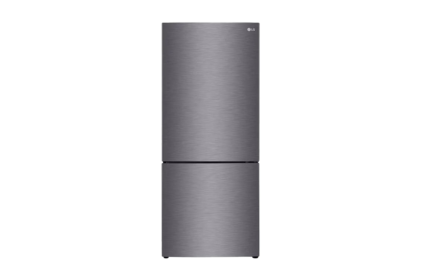 Front view of 4-star energy rated dark graphite finish bottom mount fridge freezer, GB-455UPLE