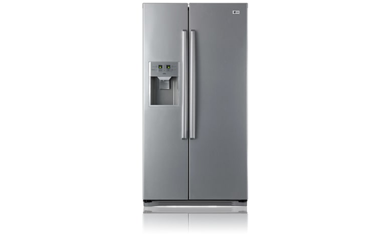 Front view of 567L Titanium Finish Side by Side Fridge with Ice &amp; Water Dispenser GC-L197HFS