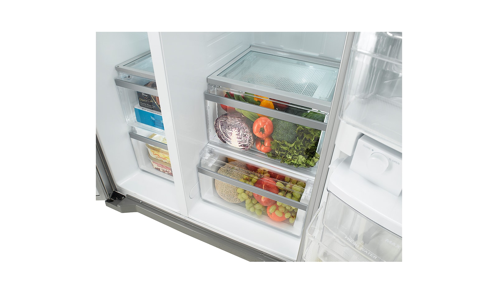 LG 563L Side by Side Refrigerator with Non Plumbed Ice & Water, GC-L197HPNL