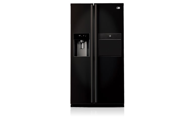 Front view of 567L Black Side by Side with 10 Year Linear Compressor Warranty GC-P197BVS