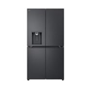 Front view of GF-D700MBLC, door-in-door French door refrigerator with ice and water dispenser.