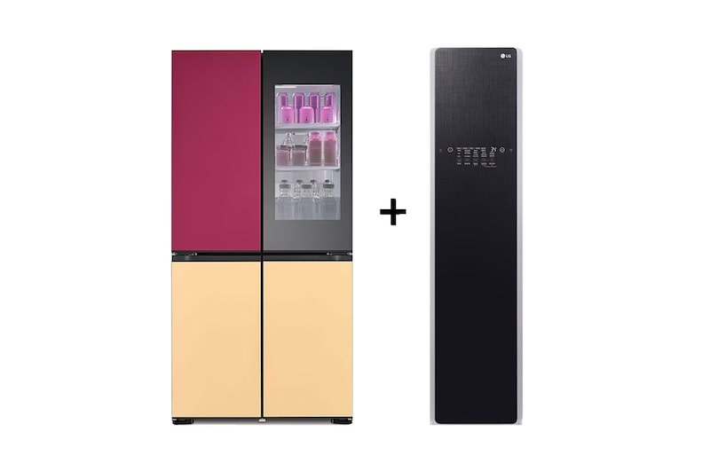 LG 617L French Door Fridge with MoodUP® LED Door Panels + Styler Steam Clothing Care System® with ThinQ® - 3 Garment in Black Glass, GF-MV600-S3