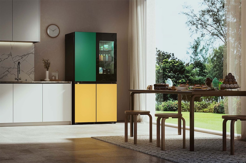 LG 617L French Door Fridge with MoodUP® LED Door Panels + Styler Steam Clothing Care System® with ThinQ® - 3 Garment in Black Glass, GF-MV600-S3