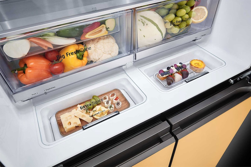 LG 617L French Door Fridge with MoodUP® LED Door Panels + Styler Steam Clothing Care System® with ThinQ® - 3 Garment in Black Glass, GF-MV600-S3