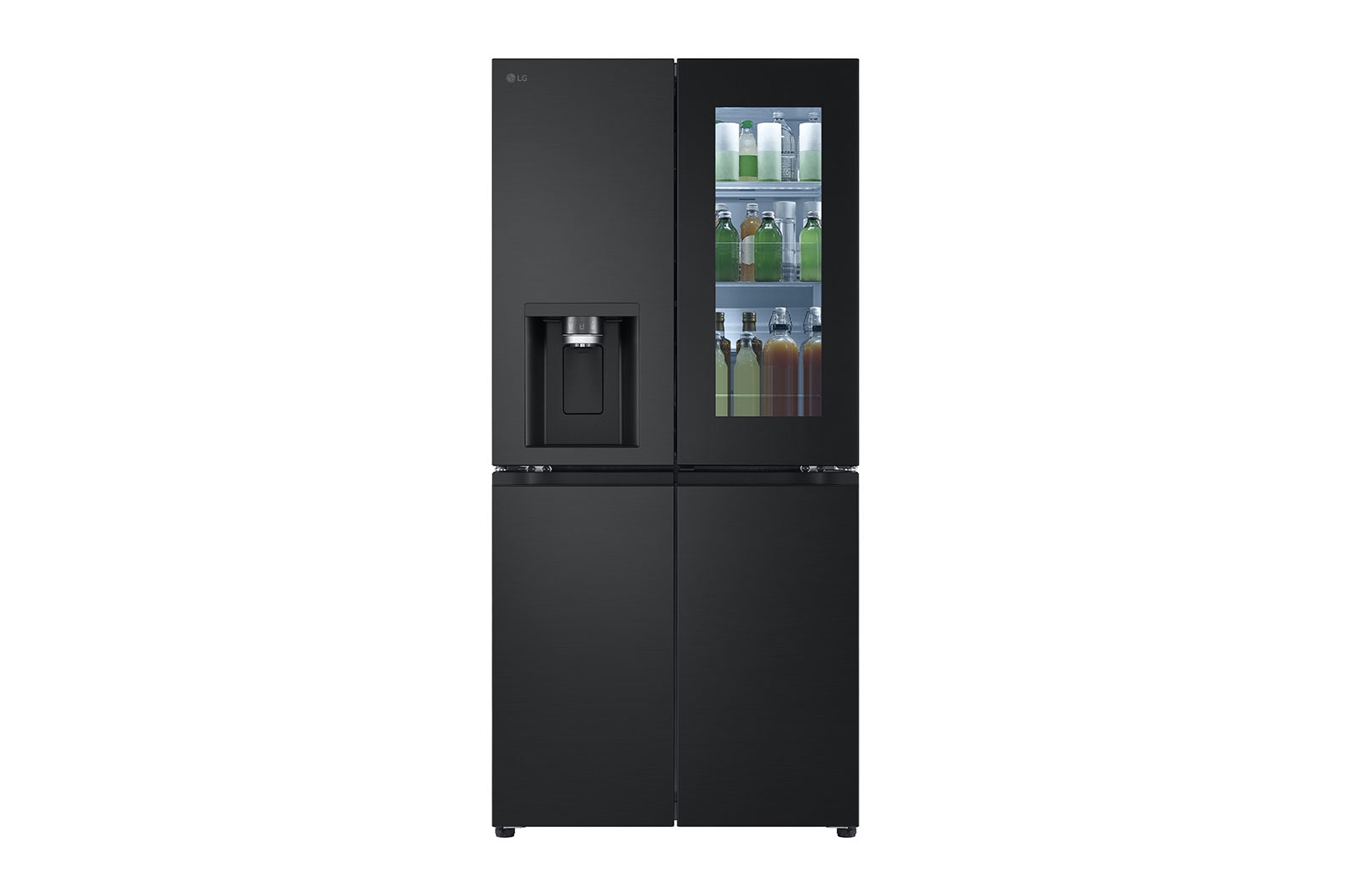 Front view of GF-V500MBLC, InstaView French Door Refrigerator with Door-in-Door feature and slim design