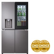 Front View of Black French Door Fridge GF-V700BSLC with Ice and Water Dispenser, Craft Ice, Stainless Steel Finish