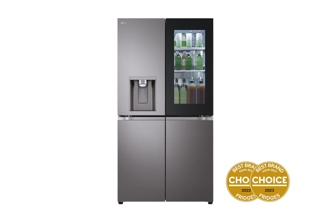 Front View of Black French Door Fridge GF-V700BSLC with Ice and Water Dispenser, Craft Ice, Stainless Steel Finish