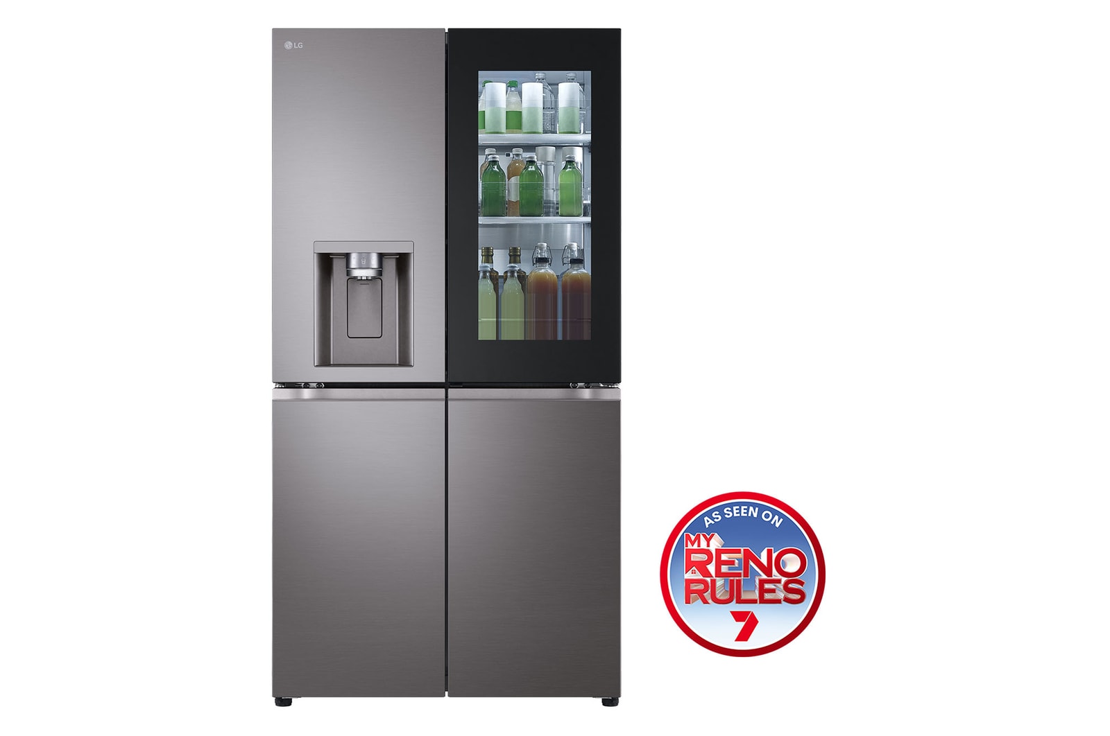 Front view of 642L French Door Fridge with InstaView™ GF-V700BSLC