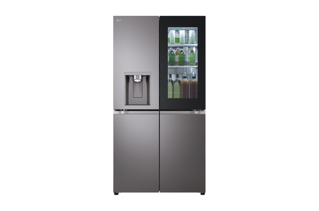 Front View of Black French Door Fridge GF-V700BSLC with Ice and Water Dispenser, Craft Ice, Stainless Steel Finish