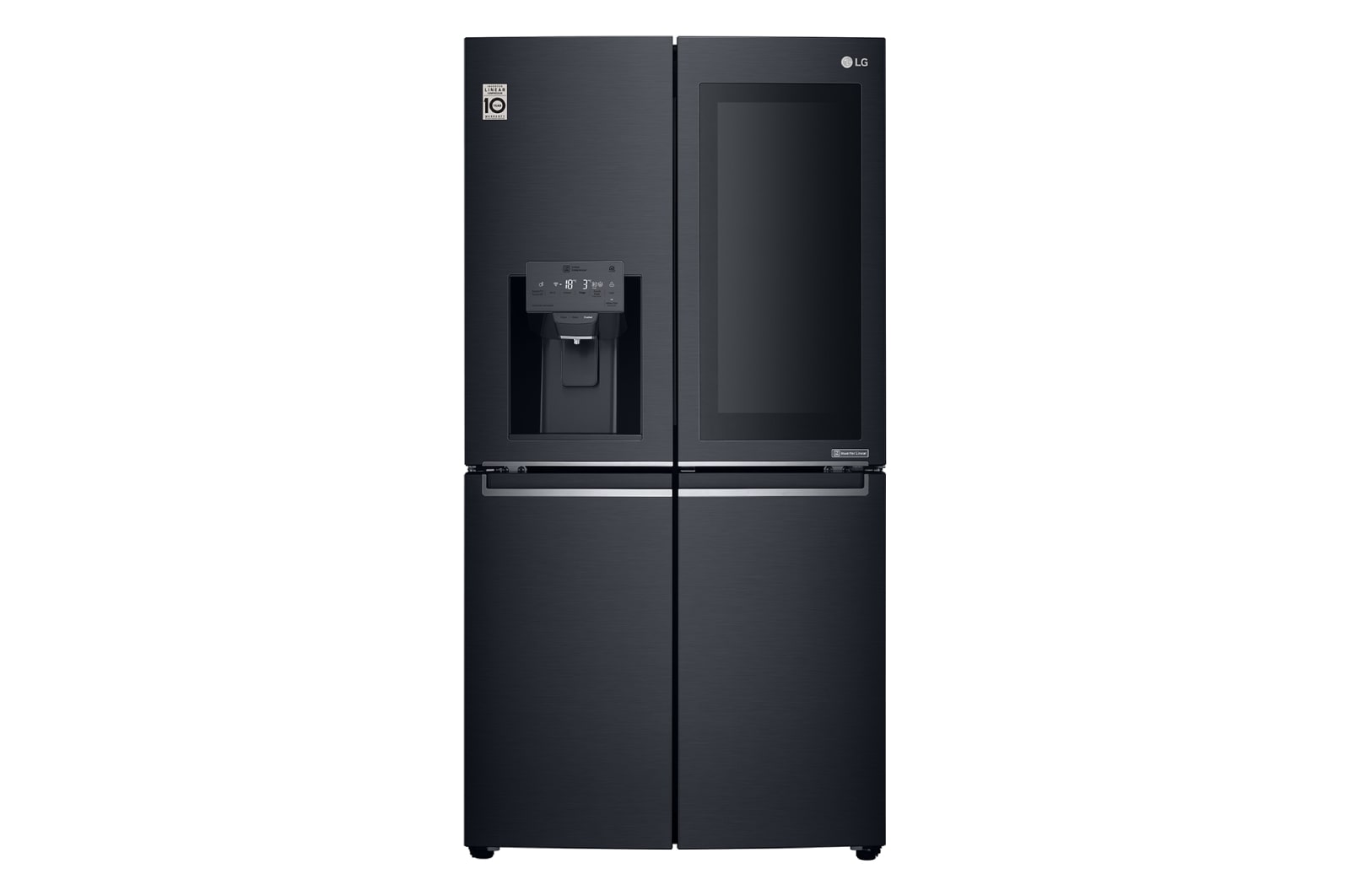 Front view of 910L French Door Fridge, with InstaView Door-in-Door®, in Matte Black Stainless Steel GF-V910MBSL
