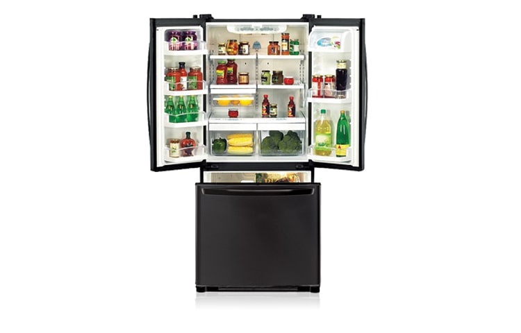 LG 591 litre Black Slim Line 3-Door French Door Fridge, GM-B208BVS