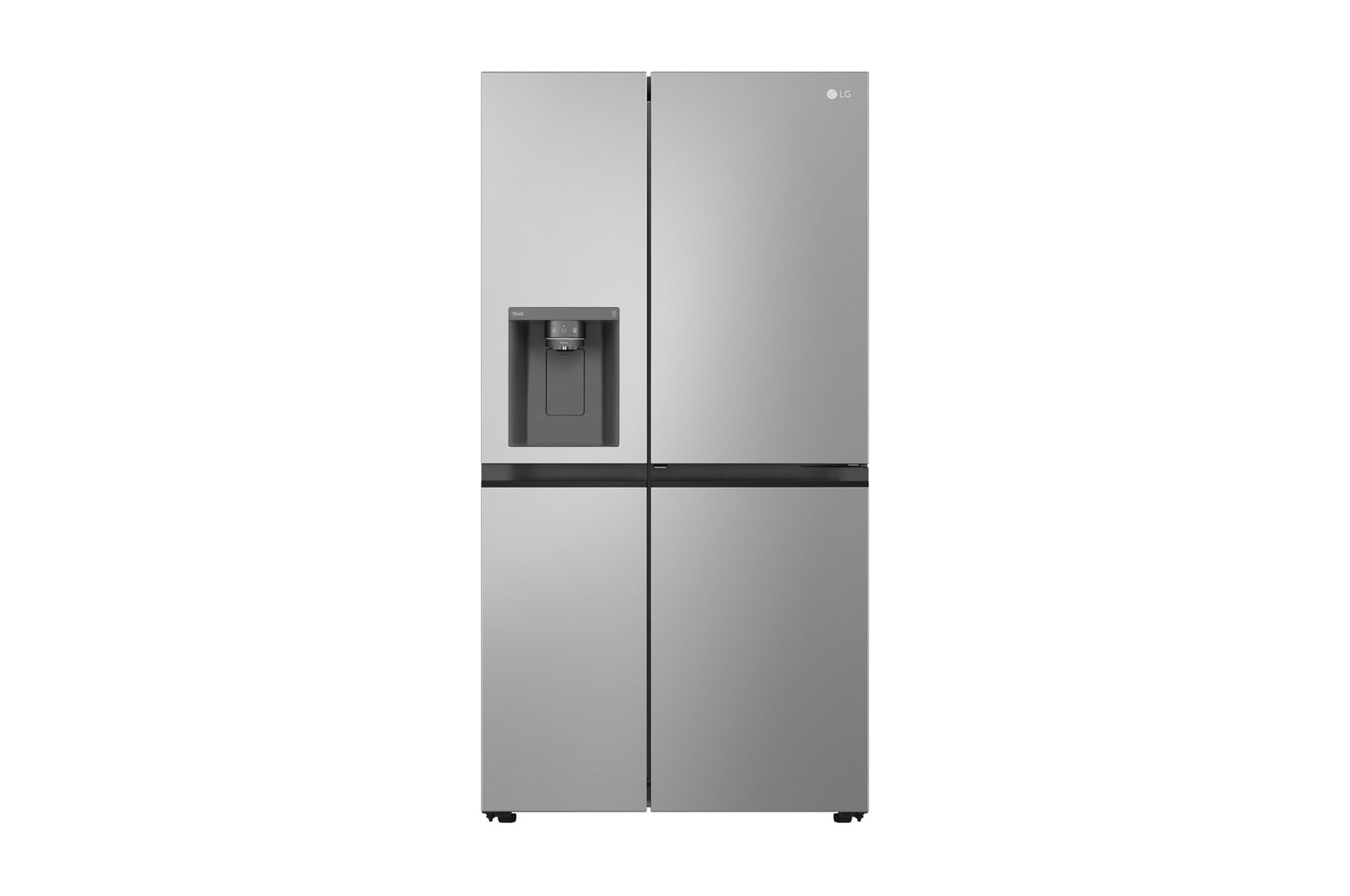 Front view of stainless steel side-by-side fridge GS-D600PLC with ice and water dispenser.