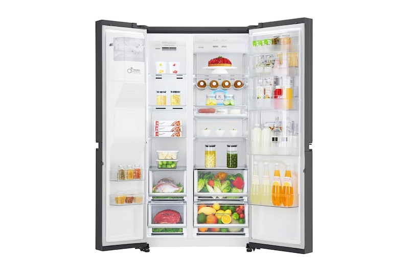 LG 665L Side by Side Fridge, Door-in-Door® in Black Stainless Steel, GS-D665BSL