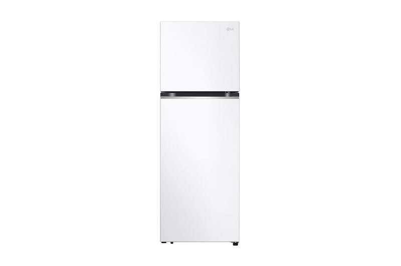 Front view of white fridge GT-4W, energy efficient with 4-star rating, featuring ThinQ and WiFi connectivity.