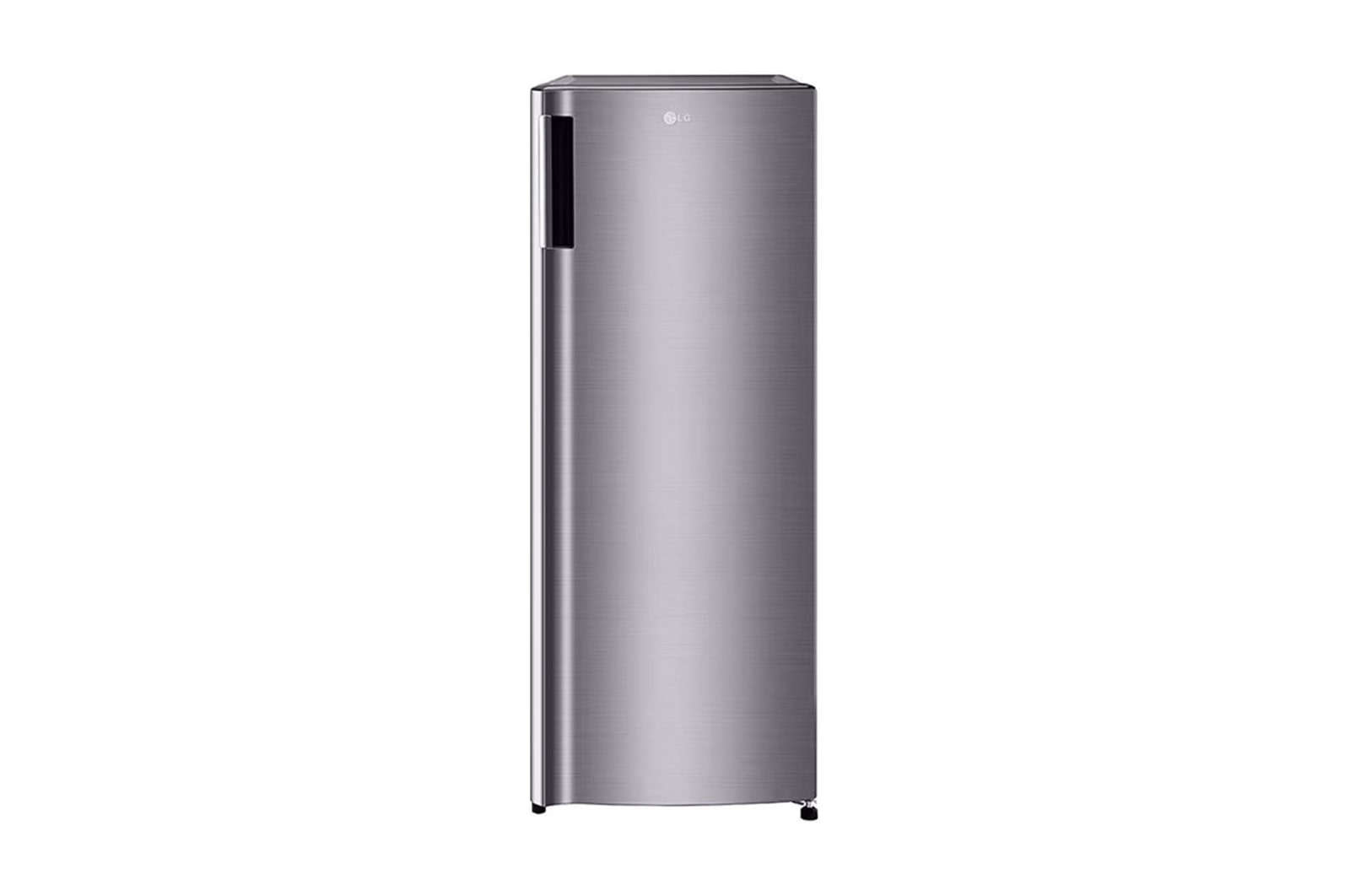 Front view of GU-B194PL, stainless steel finish inverter fridge with bright fridge lights, single door design.