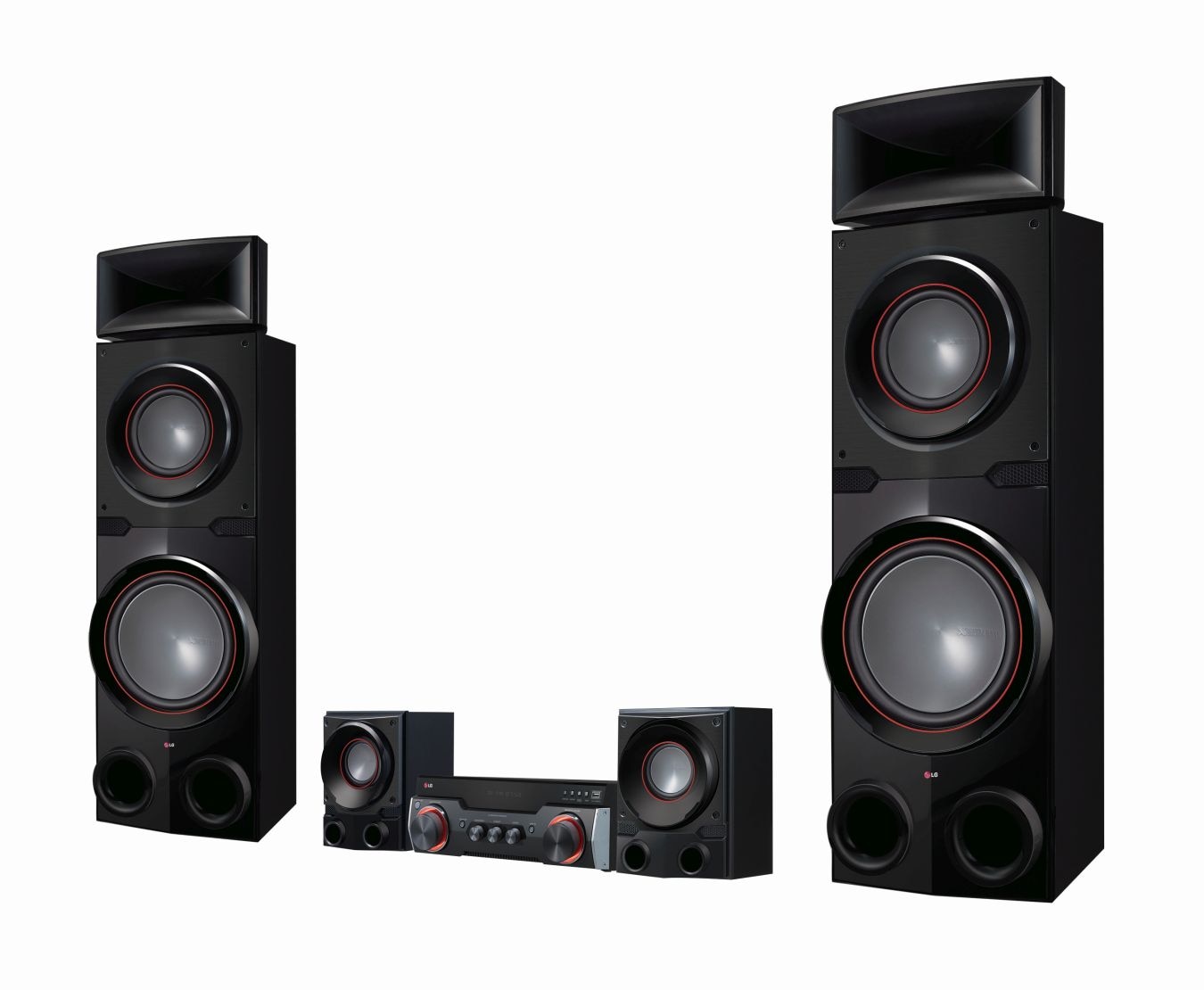 Front view of 2300W A/V Receiver with Giant Tallboy Speaker System NA9640P