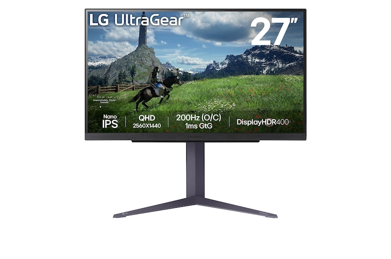 Front view of the 27 Inch LG UltraGear (27GS85Q-B) gaming monitor with 200Hz refresh rate and 1ms (.t.) response time