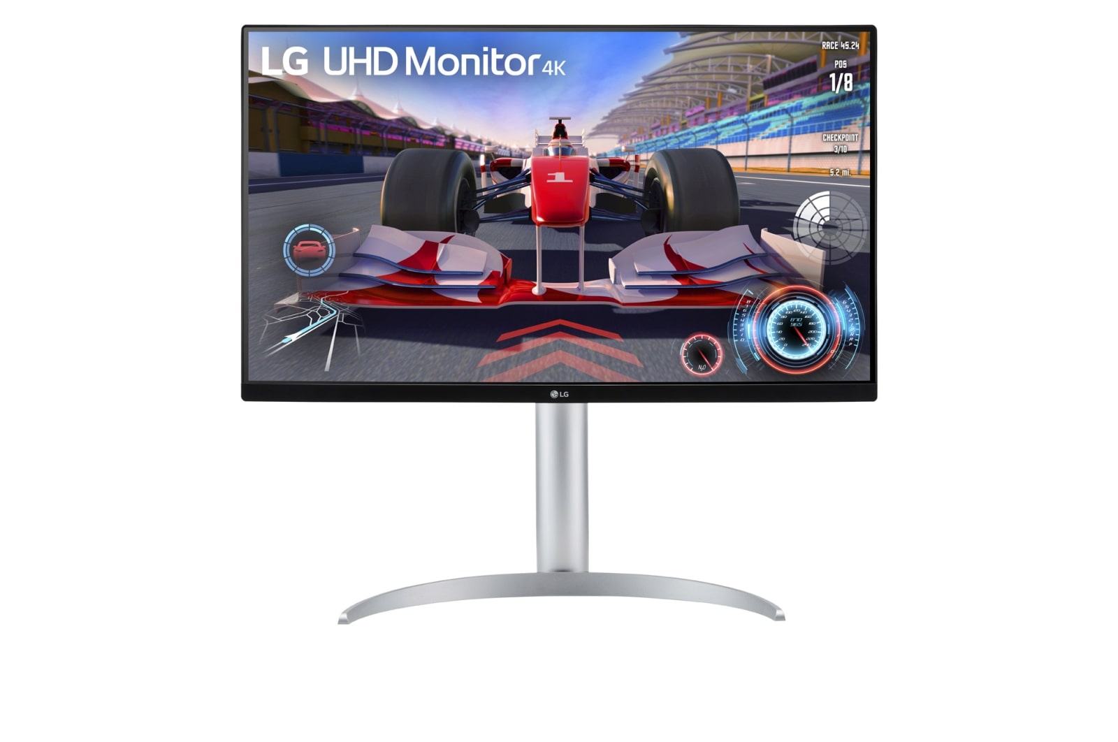 Front view of the 27 Inch LG UltraFine (27UQ750-W) 4K UHD monitor with VESA DisplayHDR 400 and USB Type-C