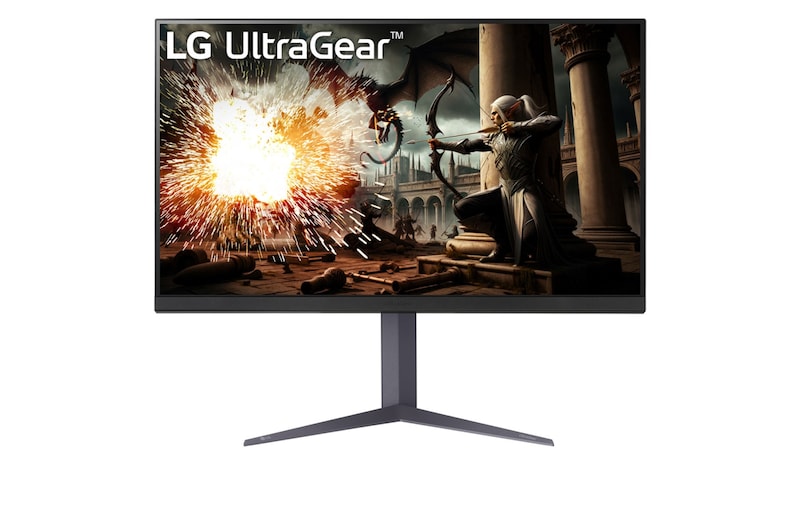 Front view of the 32 Inch LG UltraGear (32GS75Q-B) gaming monitor with 180Hz refresh rate and 1ms (GtG) response time