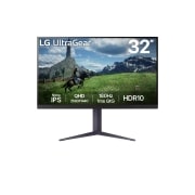 Front view of the 32 Inch LG UltraGear (32GS85Q-B) gaming monitor with 180Hz refresh rate and 1ms (GtG) response time