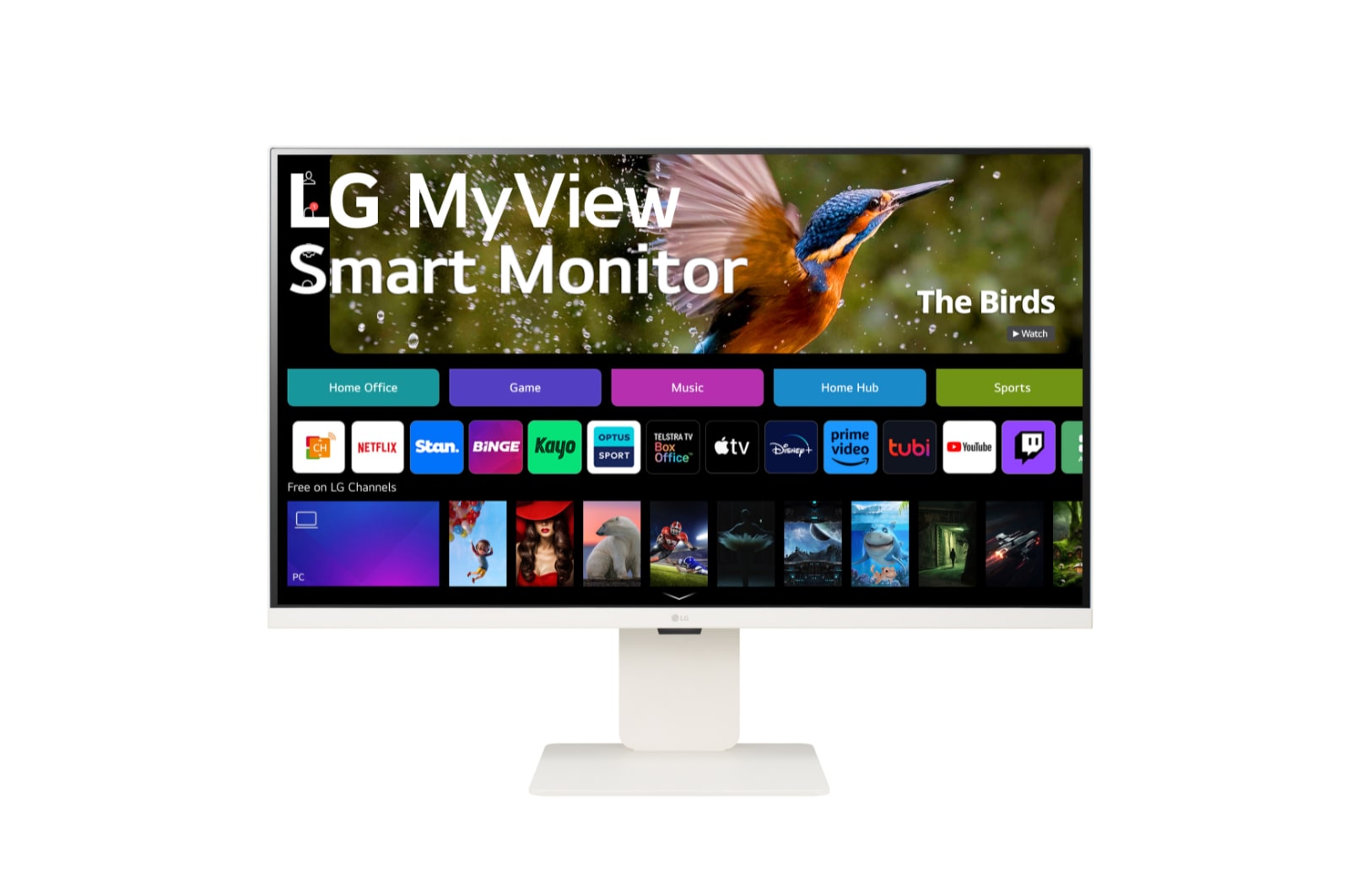 Front view of the 32 Inch LG MyView (32SR83U-W) White Smart Monitor with 4K UHD resolution and webOS