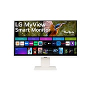 Front view of the 32 Inch LG MyView (32SR83U-W) White Smart Monitor with 4K UHD resolution and webOS