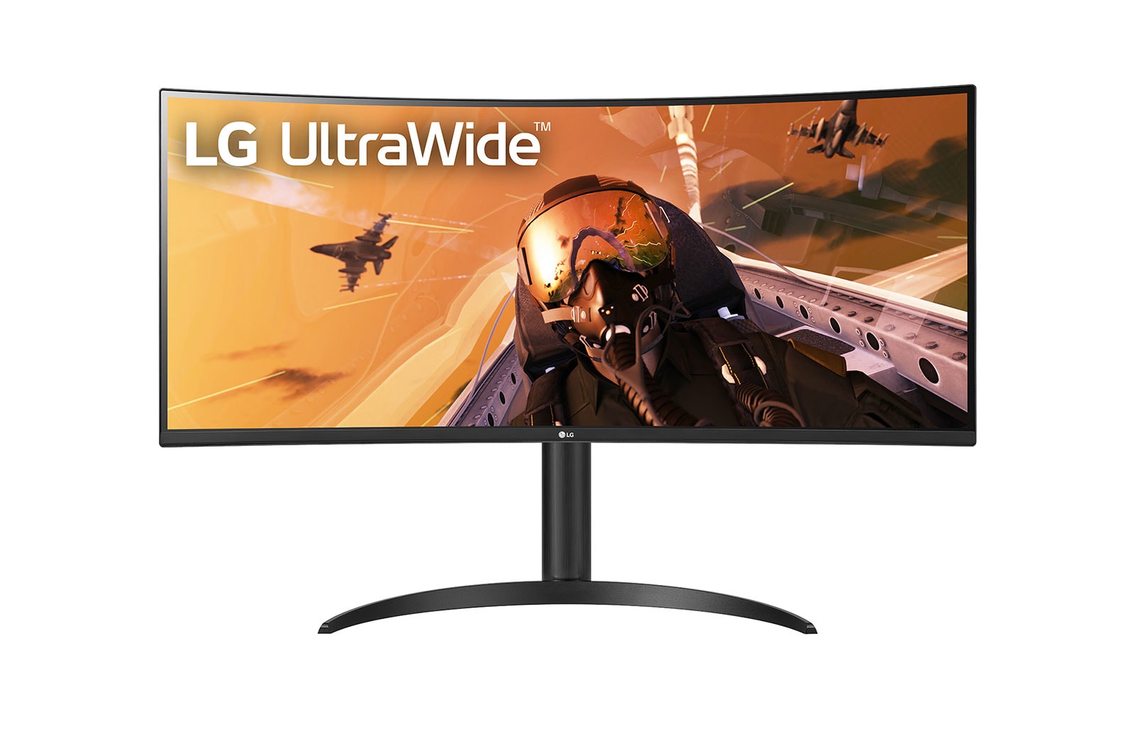 Front view of the 34 Inch LG UltraWide (34WP75C-B) curved monitor with 160Hz resolution and QHD resolution