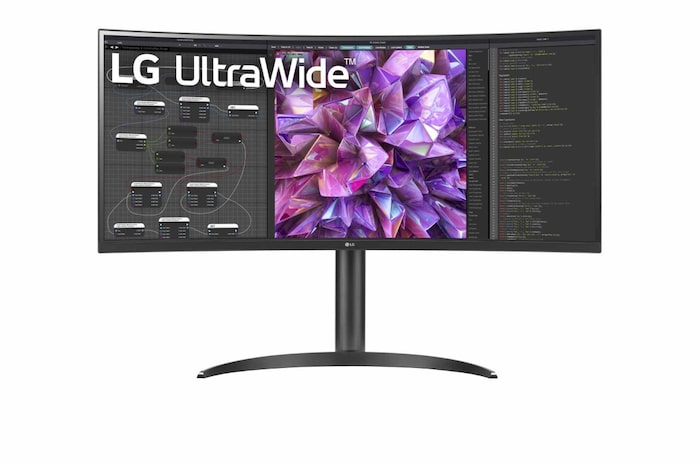 Front view of the 34 Inch LG UltraWide (34WP75C-B) curved monitor with 160Hz resolution and QHD resolution