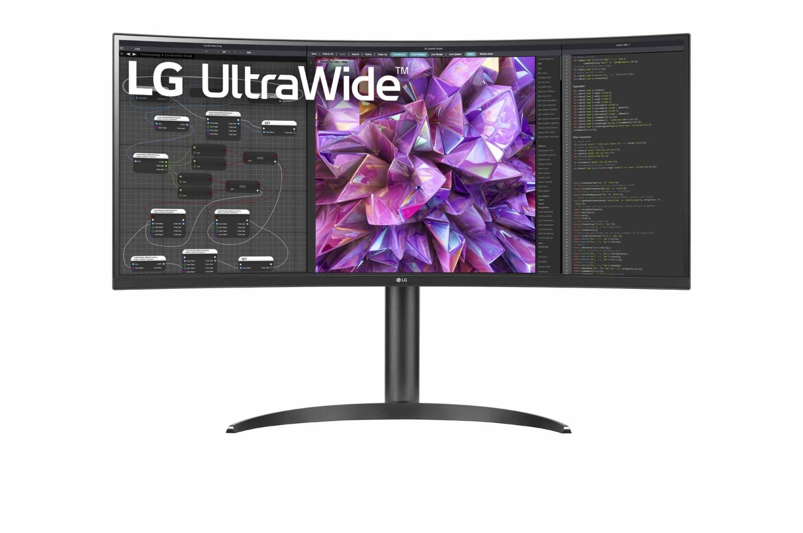 Front view of the 34 Inch LG UltraWide (34WP75C-B) curved monitor with 160Hz resolution and QHD resolution