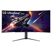 Front view of the LG 45 inch UltraGear™ (45GR95QE-B) Curved OLED gaming monitor with 240Hz refresh rate and 0.03ms (GtG) response time