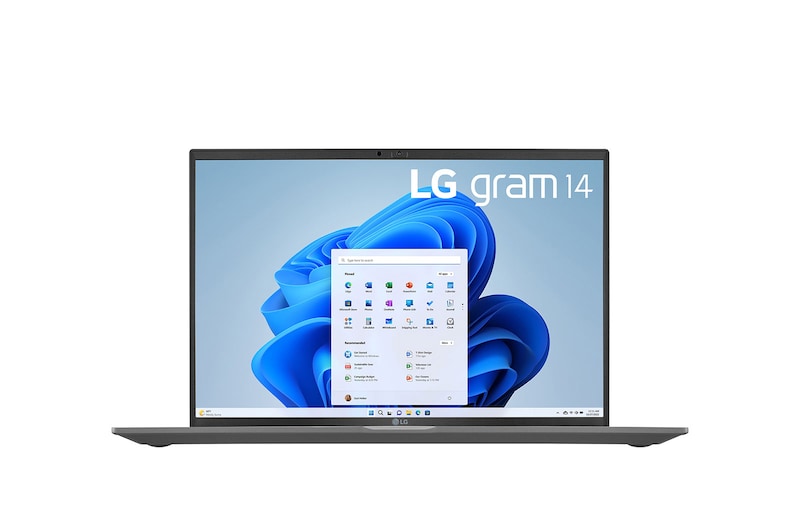 Front view of the 14 Inch LG gram (14Z90R-G.AP55A) laptop with 16GB RAM and Intel i5 Core