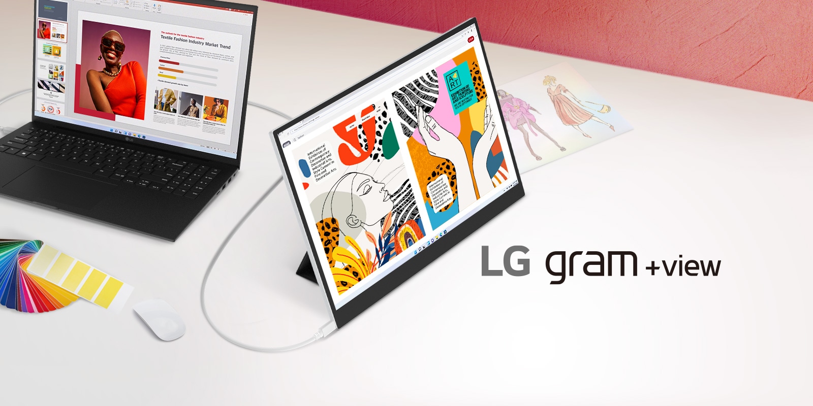 LG gram +view hero with laptop dual setup.