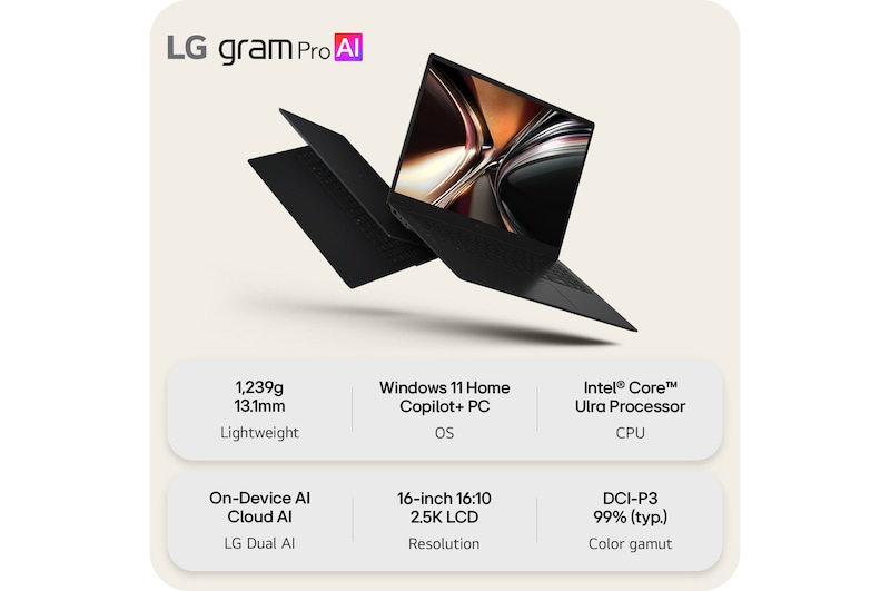 This image shows two lightweight laptops displayed on a bright background. One laptop is angled to highlight its slim, compact rear design, while the other is open, emphasizing a thin and lightweight build, with key specifications shown below.