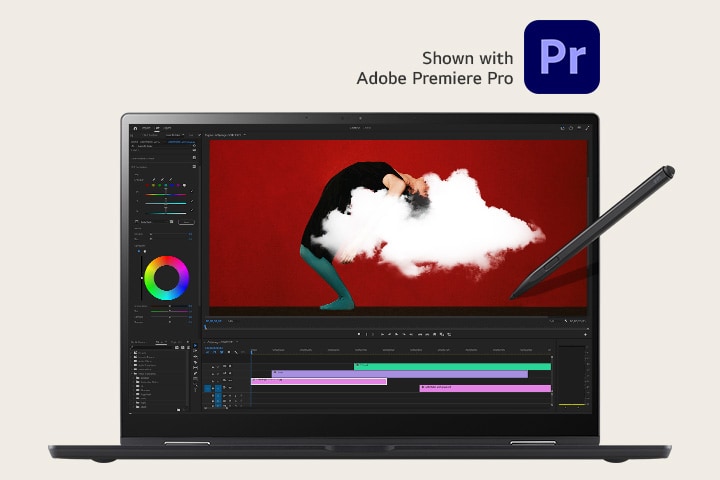 Process heavyweight work like footage editing and 3D design without lagging - Shown with Adobe Premiere Pro.