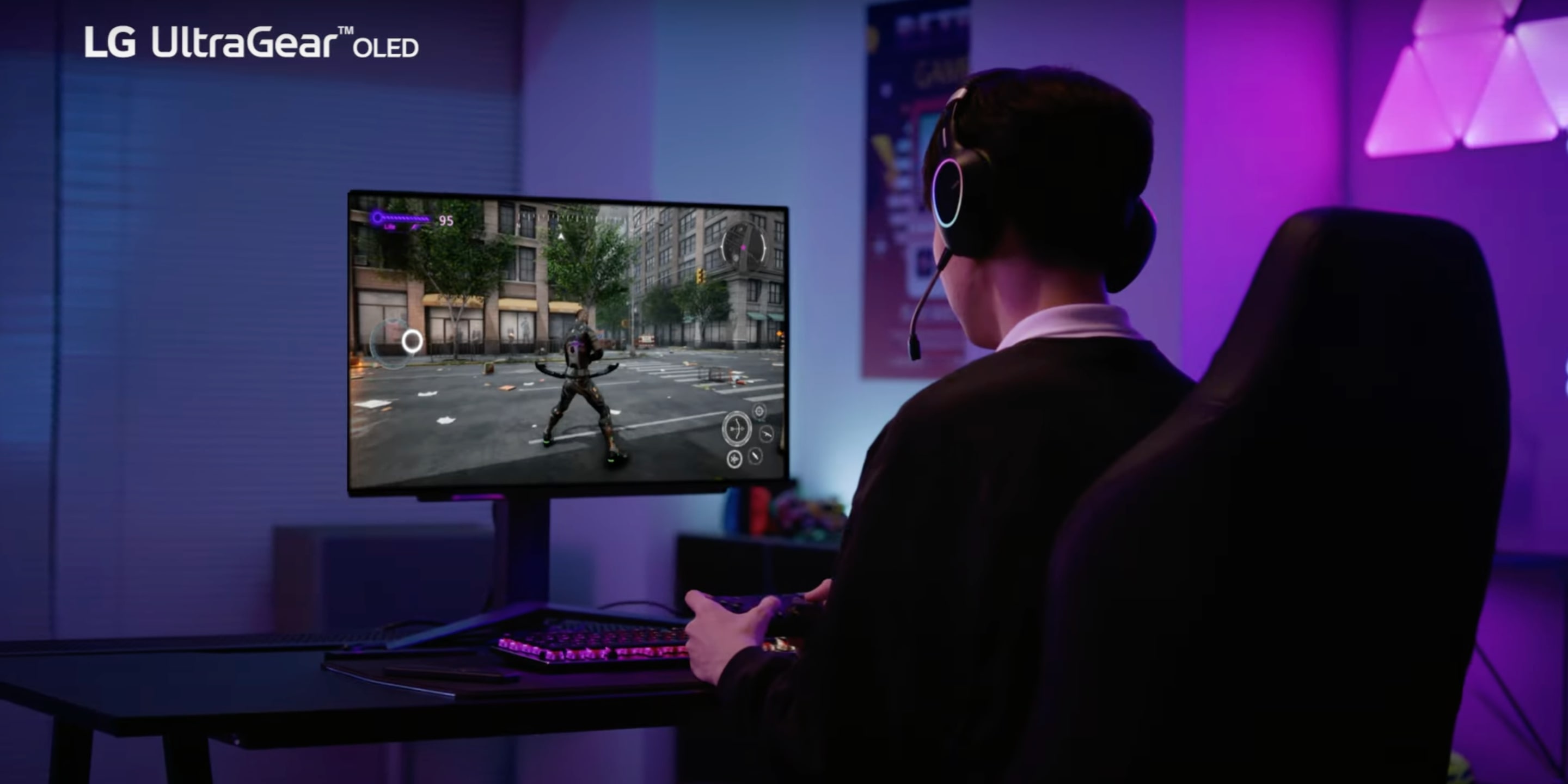 A man playing video games in a gaming ‘battle-station’ set-up