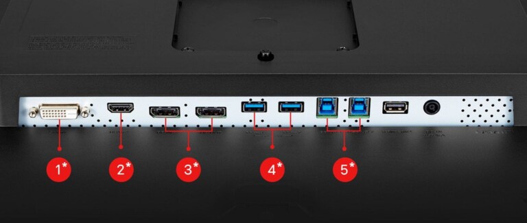 DVI IN, HDMI™, DisplayPort x 2, USB 3.0 Downstream x 2, USB 3.0 Upstream x 2.