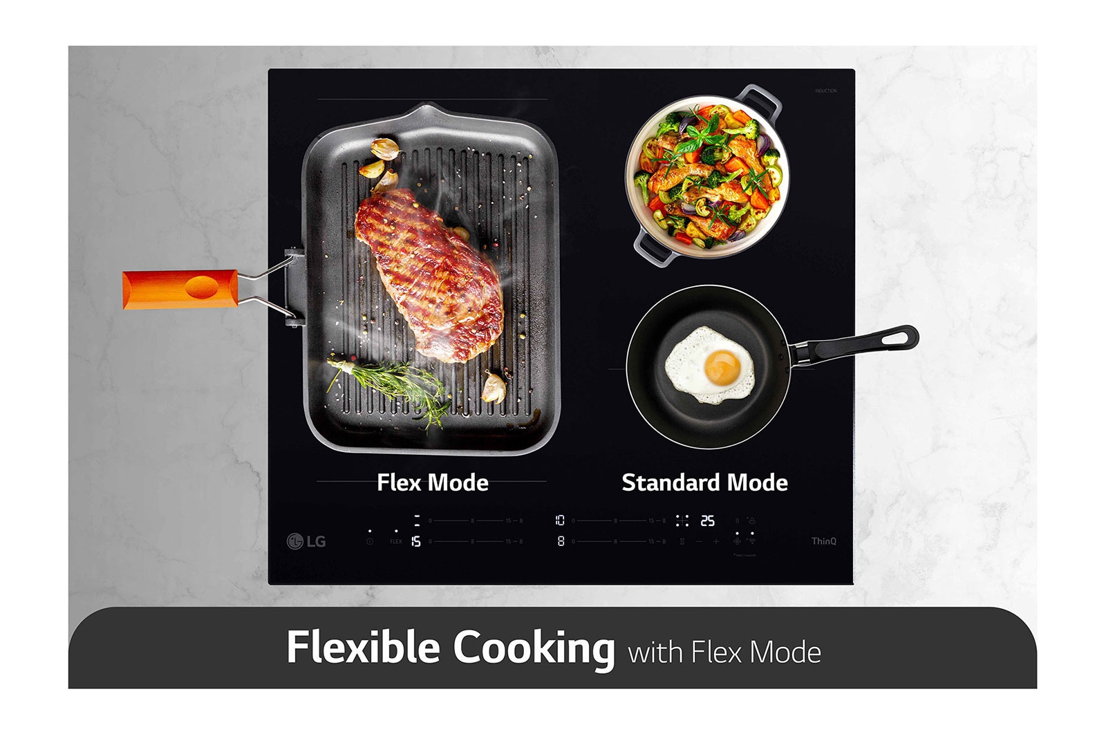 LG 60cm Induction Cooktop, 4 Cook Zones, 1 Flexi, BCI607T4BG