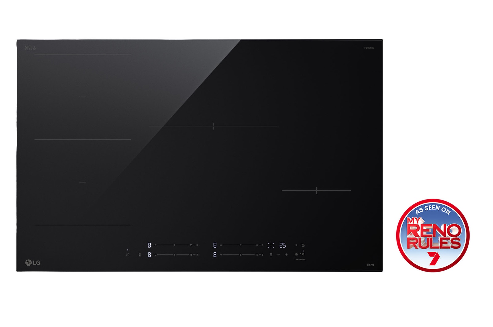 Front view of 80cm Induction Cooktop, 4 Cook Zones, 1 Flexi BCI807T4BG